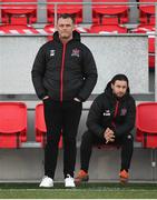 20 April 2021; Dundalk sporting director Jim Magilton and Dundalk academy manager & coach Stephen McDonnell, right, watch on during the SSE Airtricity League Premier Division match between Derry City and Dundalk at the Ryan McBride Brandywell Stadium in Derry. Photo by Stephen McCarthy/Sportsfile