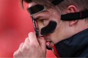 20 April 2021; Ole Erik Midtskogen of Dundalk adjusts his protective facemask before the SSE Airtricity League Premier Division match between Derry City and Dundalk at the Ryan McBride Brandywell Stadium in Derry. Photo by Stephen McCarthy/Sportsfile