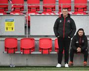 20 April 2021; Dundalk sporting director Jim Magilton and Dundalk academy manager & coach Stephen McDonnell, right, watch on during the SSE Airtricity League Premier Division match between Derry City and Dundalk at the Ryan McBride Brandywell Stadium in Derry. Photo by Stephen McCarthy/Sportsfile