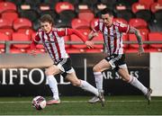 20 April 2021; Will Fitzgerald, left, and David Parkhouse of Derry City during the SSE Airtricity League Premier Division match between Derry City and Dundalk at the Ryan McBride Brandywell Stadium in Derry. Photo by Stephen McCarthy/Sportsfile