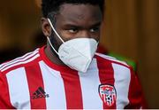 20 April 2021; James Akintunde of Derry City makes his way to the pitch before the SSE Airtricity League Premier Division match between Derry City and Dundalk at the Ryan McBride Brandywell Stadium in Derry. Photo by Stephen McCarthy/Sportsfile