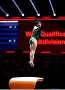 21 April 2021; Emma Slevin of Ireland competes on the vault in the women's artistic qualifying round, subdivision 4, during day one of the 2021 European Championships in Artistic Gymnastics at St. Jakobshalle in Basel, Switzerland. Photo by Thomas Schreyer/Sportsfile