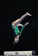 21 April 2021; Emma Slevin of Ireland competes on the beam in the women's artistic qualifying round, subdivision 4, during day one of the 2021 European Championships in Artistic Gymnastics at St. Jakobshalle in Basel, Switzerland. Photo by Thomas Schreyer/Sportsfile