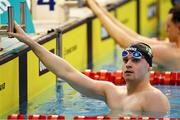 21 April 2021; Cillian Melly of National Centre Dublin after the 200 metre butterfly on day two of the Irish National Swimming Team Trials at Sport Ireland National Aquatic Centre in the Sport Ireland Campus, Dublin.  Photo by Brendan Moran/Sportsfile