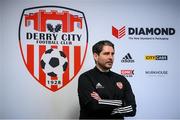 23 April 2021; Newly appointed Derry City manager Ruaidhri Higgins during a media conference at their training facility in Elagh Busniess Park, Derry. Photo by Stephen McCarthy/Sportsfile