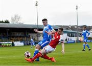 23 April 2021; Ian Bermingham of St Patrick's Athletic in action against Karl O’Sullivan of Finn Harps during the SSE Airtricity League Premier Division match between Finn Harps and St Patrick's Athletic at Finn Park in Ballybofey, Donegal. Photo by Piaras Ó Mídheach/Sportsfile