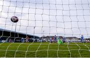 23 April 2021; Finn Harps goalkeeper Mark Anthony McGinley is beaten by a shot from Billy King of St Patrick's Athletic, not pictured, for his side's first goal during the SSE Airtricity League Premier Division match between Finn Harps and St Patrick's Athletic at Finn Park in Ballybofey, Donegal. Photo by Piaras Ó Mídheach/Sportsfile
