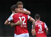 23 April 2021; Matty Smith of St Patrick's Athletic, 12, celebrates with team-mate Paddy Barrett after scoring their side's second goal during the SSE Airtricity League Premier Division match between Finn Harps and St Patrick's Athletic at Finn Park in Ballybofey, Donegal. Photo by Piaras Ó Mídheach/Sportsfile