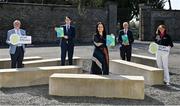 28 April 2021; Sport Ireland publishes the Anti Doping Review 2020. Pictured at the announcement are Minister for Media, Tourism, Arts, Culture, Sport and the Gaeltacht, Catherine Martin TD, and Minister of State for Sport and the Gaeltacht Jack Chambers TD, with, from left, Chairman of Sport Ireland Kieran Mulvey, Sport Ireland Chief Executive John Treacy, Sport Ireland Director of Participation & Ethics Dr Una May. Photo by Brendan Moran/Sportsfile