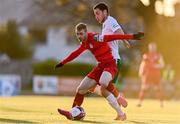23 April 2021; Glen McAuley of Shelbourne in action against Alex Aspil of Cabinteely during the SSE Airtricity League First Division match between Cabinteely and Shelbourne at Stradbrook Park in Blackrock, Dublin. Photo by Sam Barnes/Sportsfile