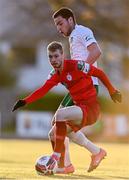 23 April 2021; Glen McAuley of Shelbourne in action against Alex Aspil of Cabinteely during the SSE Airtricity League First Division match between Cabinteely and Shelbourne at Stradbrook Park in Blackrock, Dublin. Photo by Sam Barnes/Sportsfile