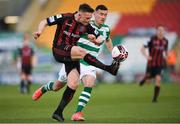 23 April 2021; Andy Lyons of Bohemians in action against Aaron Greene of Shamrock Rovers during the SSE Airtricity League Premier Division match between Shamrock Rovers and Bohemians at Tallaght Stadium in Dublin. Photo by Eóin Noonan/Sportsfile