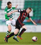 23 April 2021; Ross Tierney of Bohemians in action against Chris McCann of Shamrock Rovers during the SSE Airtricity League Premier Division match between Shamrock Rovers and Bohemians at Tallaght Stadium in Dublin. Photo by Eóin Noonan/Sportsfile