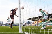 23 April 2021; Ross Tierney of Bohemians heads to score his side's first goal during the SSE Airtricity League Premier Division match between Shamrock Rovers and Bohemians at Tallaght Stadium in Dublin. Photo by Stephen McCarthy/Sportsfile