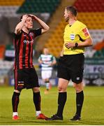 23 April 2021; Ali Coote of Bohemians protests to referee Paul McLaughlin during the SSE Airtricity League Premier Division match between Shamrock Rovers and Bohemians at Tallaght Stadium in Dublin. Photo by Eóin Noonan/Sportsfile