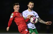 23 April 2021; Dayle Rooney of Shelbourne in action against Daniel Blackbyrne of Cabinteely during the SSE Airtricity League First Division match between Cabinteely and Shelbourne at Stradbrook Park in Blackrock, Dublin. Photo by Sam Barnes/Sportsfile