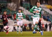 23 April 2021; Graham Burke of Shamrock Rovers shoots to score his side's second goal, a penalty, during the SSE Airtricity League Premier Division match between Shamrock Rovers and Bohemians at Tallaght Stadium in Dublin. Photo by Stephen McCarthy/Sportsfile