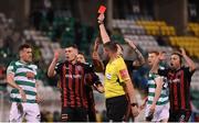 23 April 2021; James Finnerty of Bohemians receives a red card from referee Paul McLaughlin during the SSE Airtricity League Premier Division match between Shamrock Rovers and Bohemians at Tallaght Stadium in Dublin. Photo by Stephen McCarthy/Sportsfile