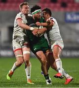 23 April 2021; Tom Daly of Connacht is tackled by Kieran Treadwell, left, and Billy Burns of Ulster during the Guinness PRO14 Rainbow Cup match between Ulster and Connacht at the Kingspan Stadium in Belfast. Photo by David Fitzgerald/Sportsfile