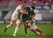 23 April 2021; Tom Daly of Connacht is tackled by Kieran Treadwell, left, and Billy Burns of Ulster during the Guinness PRO14 Rainbow Cup match between Ulster and Connacht at the Kingspan Stadium in Belfast. Photo by David Fitzgerald/Sportsfile