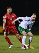 23 April 2021; Niall Barnes of Cabinteely in action against John Ross Wilson of Shelbourne during the SSE Airtricity League First Division match between Cabinteely and Shelbourne at Stradbrook Park in Blackrock, Dublin. Photo by Sam Barnes/Sportsfile