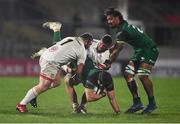 23 April 2021; Eoghan Masterson of Connacht is tackled by Andrew Warwick, left, and Sean Reidy of Ulster during the Guinness PRO14 Rainbow Cup match between Ulster and Connacht at the Kingspan Stadium in Belfast. Photo by David Fitzgerald/Sportsfile