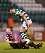 23 April 2021; Ross Tierney of Bohemians with Lee Grace of Shamrock Rovers during the SSE Airtricity League Premier Division match between Shamrock Rovers and Bohemians at Tallaght Stadium in Dublin. Photo by Eóin Noonan/Sportsfile