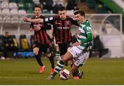 23 April 2021; Danny Mandroiu of Shamrock Rovers is fouled by James Finnerty of Bohemians, resulting in a penalty and a red card, during the SSE Airtricity League Premier Division match between Shamrock Rovers and Bohemians at Tallaght Stadium in Dublin. Photo by Stephen McCarthy/Sportsfile