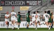 23 April 2021; Ulster players celebrate their side's third try during the Guinness PRO14 Rainbow Cup match between Ulster and Connacht at the Kingspan Stadium in Belfast. Photo by David Fitzgerald/Sportsfile
