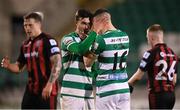 23 April 2021; Danny Mandroiu, left, and Gary O'Neill of Shamrock Rovers celebrate after the SSE Airtricity League Premier Division match between Shamrock Rovers and Bohemians at Tallaght Stadium in Dublin. Photo by Stephen McCarthy/Sportsfile
