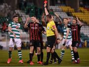 23 April 2021; James Finnerty of Bohemians reacts with his team-mates after receiving a red card from referee Paul McLaughlin during the SSE Airtricity League Premier Division match between Shamrock Rovers and Bohemians at Tallaght Stadium in Dublin. Photo by Stephen McCarthy/Sportsfile
