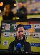 23 April 2021; Shamrock Rovers manager Stephen Bradley is interviewed by RTÉ after the SSE Airtricity League Premier Division match between Shamrock Rovers and Bohemians at Tallaght Stadium in Dublin. Photo by Eóin Noonan/Sportsfile