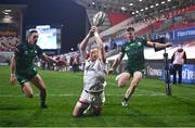 23 April 2021; Will Addison of Ulster fails to collect possession, as Peter Sullivan of Connacht subsequently scored a try, during the Guinness PRO14 Rainbow Cup match between Ulster and Connacht at the Kingspan Stadium in Belfast. Photo by David Fitzgerald/Sportsfile