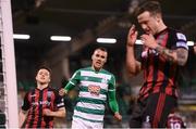 23 April 2021; Graham Burke of Shamrock Rovers celebrates after scoring his side's second goal, from a penalty, during the SSE Airtricity League Premier Division match between Shamrock Rovers and Bohemians at Tallaght Stadium in Dublin. Photo by Stephen McCarthy/Sportsfile