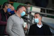 23 April 2021; Chairman of the Shamrock Rovers Members Club Jonathan Roche, left, and FAI Chief Executive Jonathan Hill before the SSE Airtricity League Premier Division match between Shamrock Rovers and Bohemians at Tallaght Stadium in Dublin. Photo by Stephen McCarthy/Sportsfile