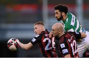 23 April 2021; Roberto Lopes of Shamrock Rovers in action against Ross Tierney, left, and Georgie Kelly of Bohemians during the SSE Airtricity League Premier Division match between Shamrock Rovers and Bohemians at Tallaght Stadium in Dublin. Photo by Stephen McCarthy/Sportsfile