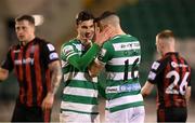 23 April 2021; Danny Mandroiu, left, and Gary O'Neill of Shamrock Rovers celebrate following the SSE Airtricity League Premier Division match between Shamrock Rovers and Bohemians at Tallaght Stadium in Dublin. Photo by Stephen McCarthy/Sportsfile