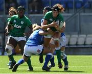 24 April 2021; Aoife McDermott of Ireland is tackled by Veronica Madia and Ilaria Arrighetti of Italy during the Women's Six Nations Rugby Championship Play-off match between Ireland and Italy at Energia Park in Dublin. Photo by Matt Browne/Sportsfile