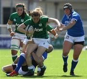 24 April 2021; Eve Higgins of Ireland is tackled by Veronica Madia of Italy during the Women's Six Nations Rugby Championship Play-off match between Ireland and Italy at Energia Park in Dublin. Photo by Matt Browne/Sportsfile