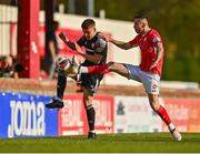 24 April 2021; Jack Malone of Derry City in action against Robbie McCourt of Sligo Rovers during the SSE Airtricity League Premier Division match between Sligo Rovers and Derry City at The Showgrounds in Sligo. Photo by Eóin Noonan/Sportsfile