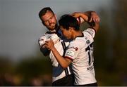24 April 2021; Han Jeongwoo of Dundalk celebrates after scoring his side's second goal with team-mate Cameron Dummigan, left, during the SSE Airtricity League Premier Division match between Dundalk and Drogheda United at Oriel Park in Dundalk, Louth. Photo by Ben McShane/Sportsfile