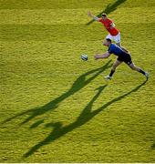 24 April 2021; Rory O'Loughlin of Leinster in action against Chris Farrell of Munster during the Guinness PRO14 Rainbow Cup match between Leinster and Munster at the RDS Arena in Dublin. Photo by Stephen McCarthy/Sportsfile