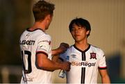 24 April 2021; Han Jeongwoo celebrates with Dundalk team-mate Greg Sloggett after the SSE Airtricity League Premier Division match between Dundalk and Drogheda United at Oriel Park in Dundalk, Louth. Photo by Ben McShane/Sportsfile