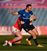 24 April 2021; Dave Kearney of Leinster is tackled by Chris Farrell of Munster during the Guinness PRO14 Rainbow Cup match between Leinster and Munster at the RDS Arena in Dublin. Photo by Sam Barnes/Sportsfile