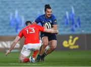 24 April 2021; James Lowe of Leinster in action against Chris Farrell of Munster during the Guinness PRO14 Rainbow Cup match between Leinster and Munster at RDS Arena in Dublin. Photo by Piaras Ó Mídheach/Sportsfile