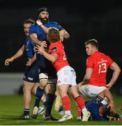 24 April 2021; Craig Casey of Munster tussles with Scott Fardy of Leinster during the Guinness PRO14 Rainbow Cup match between Leinster and Munster at the RDS Arena in Dublin. Photo by Stephen McCarthy/Sportsfile