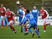 23 April 2021; Ben McCormack of St Patrick's Athletic in action against Will Seymore of Finn Harps during the SSE Airtricity League Premier Division match between Finn Harps and St Patrick's Athletic at Finn Park in Ballybofey, Donegal. Photo by Piaras Ó Mídheach/Sportsfile