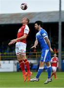 23 April 2021; John Mountney of St Patrick's Athletic in action against Stephen Folan of Finn Harps during the SSE Airtricity League Premier Division match between Finn Harps and St Patrick's Athletic at Finn Park in Ballybofey, Donegal. Photo by Piaras Ó Mídheach/Sportsfile