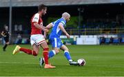 23 April 2021; Mark Coyle of Finn Harps in action against Billy King of St Patrick's Athletic during the SSE Airtricity League Premier Division match between Finn Harps and St Patrick's Athletic at Finn Park in Ballybofey, Donegal. Photo by Piaras Ó Mídheach/Sportsfile