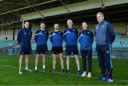 25 April 2021; Team management, from left, coach Paul Kinnerk, selector Donal O'Grady, selector Aonghus O'Brien, manager John Kiely, performance psychologist Caroline Currid and selector Alan Cunningham during a Limerick hurling squad portrait session at LIT Gaelic Grounds in Limerick. Photo by Piaras Ó Mídheach/Sportsfile